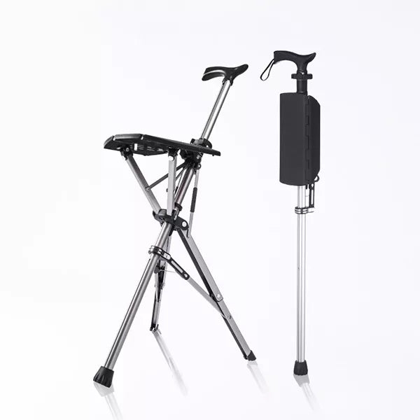 Folding Seat Cane with Tripod Base and Ergonomic Handle