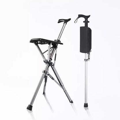 Folding Seat Cane with Tripod Base and Ergonomic Handle