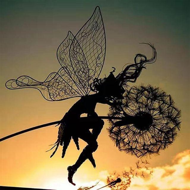 Metal Windmill Fairies And Dandelions Dance Together Garden Yard Art Decor H