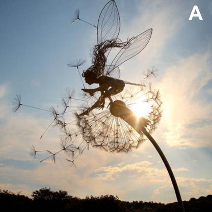 Metal Windmill Fairies And Dandelions Dance Together Garden Yard Art Decor A