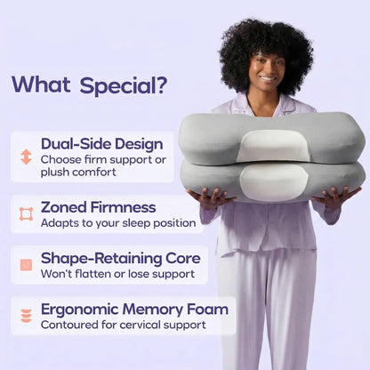 Memory Foam Cervical Pillow with Contoured Support and Cooling Cover for Back and Side Sleeping