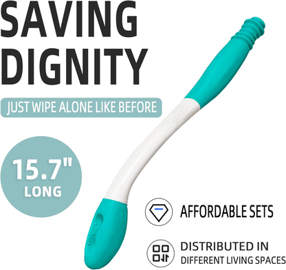 Long Reach Toilet Aid with Push Button Release and Flexible Rubber Tip, 15 Inch Handle