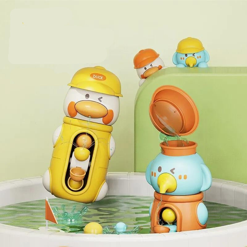 Duck Waterwheel Bath Toy Set - Rotating Suction Cup Bathtub Toys for Toddlers Educational Water Play and Bath Time Fun