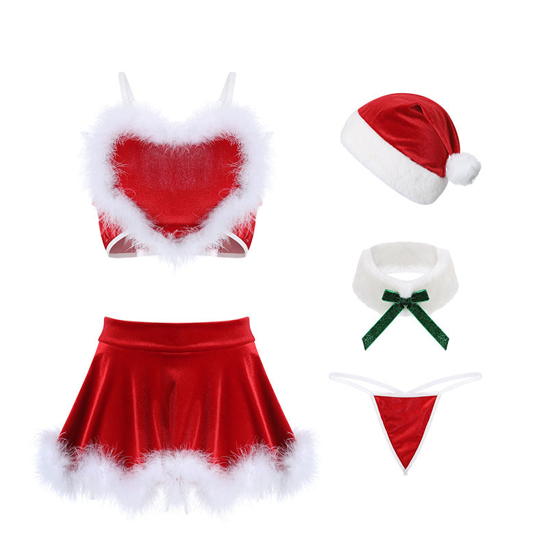 Two-Piece Pajamas Christmas Velvet Love Nightdress S Underwear