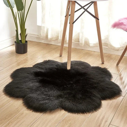 Fluffy Sheepskin Style Flower Rug for Bedroom