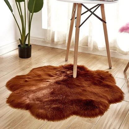 Fluffy Sheepskin Style Flower Rug for Bedroom