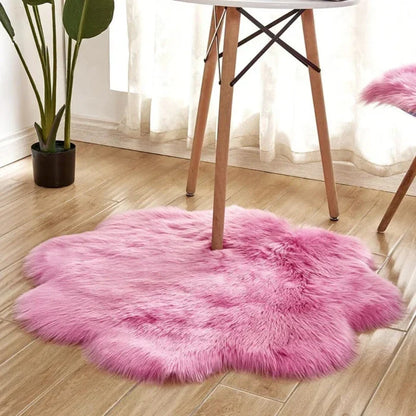 Fluffy Sheepskin Style Flower Rug for Bedroom