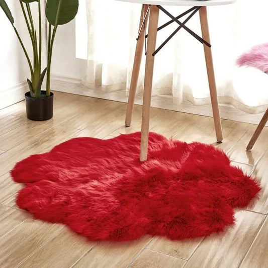 Fluffy Sheepskin Style Flower Rug for Bedroom