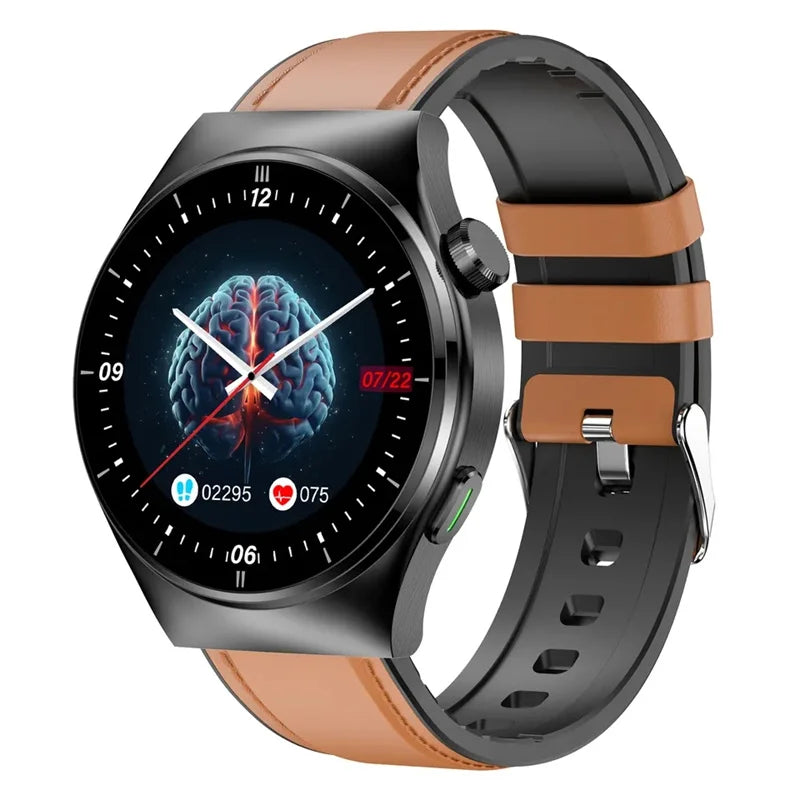 Blood Sugar Glucose Monitoring Smart Watch Brown Leather