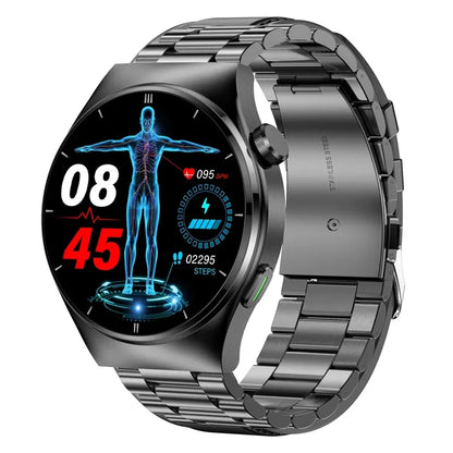 Blood Sugar Glucose Monitoring Smart Watch Black Steel