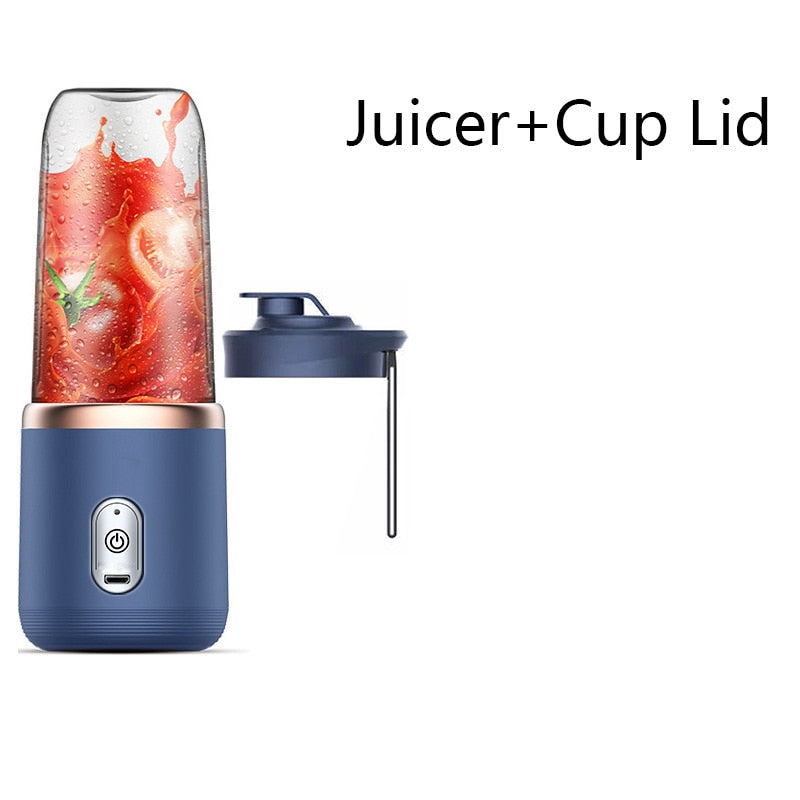 Portable Electric Juicer 6 Blades Blue Juicer Lid Blender