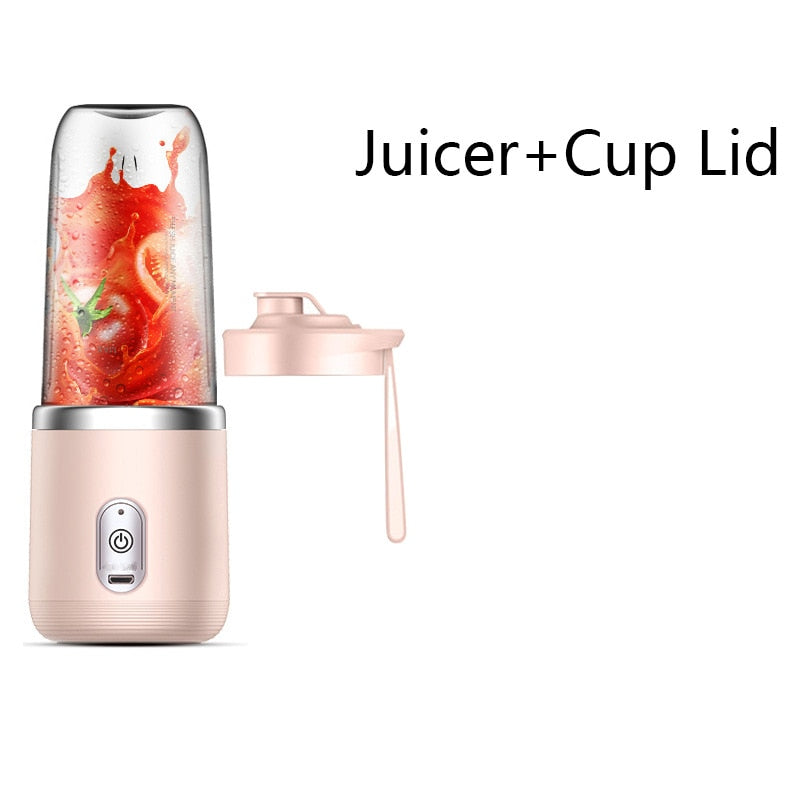 Portable Electric Juicer 6 Blades Pink Juicer Lid Blender