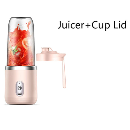 Portable Electric Juicer 6 Blades Pink Juicer Lid Blender