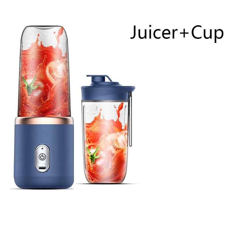 Portable Electric Juicer 6 Blades Blue Juicer Sports Cup Blender