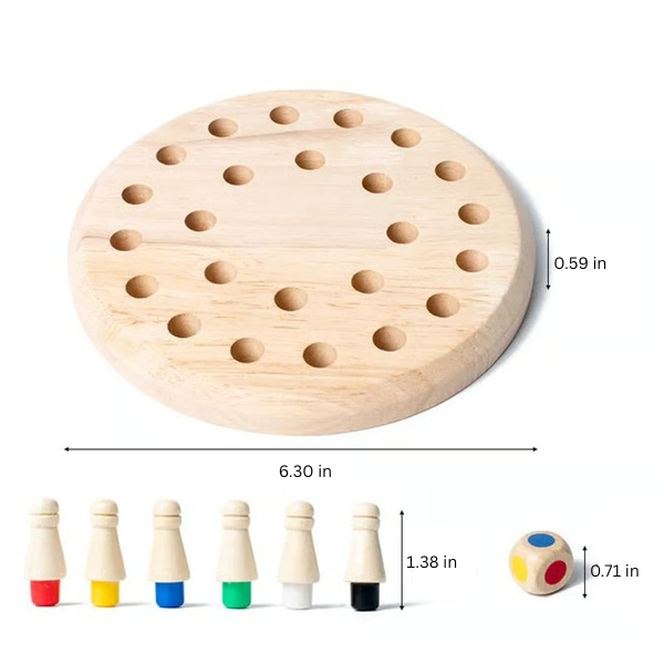 Color Memory Matching Game with 24 Wooden Pegs and Dice for Ages 3 plus