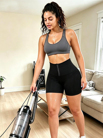 High Waist Sauna Shorts with Moisture Wicking Fabric and Included Waist Trainer