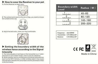 Wireless Dog Fence Electric Waterproof Intelligent Training Collar For 1/2/3 Dogs