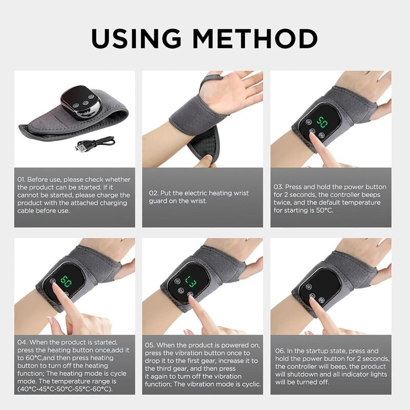Wrist Massage Wrap with Heat and Vibration,  Rechargeable