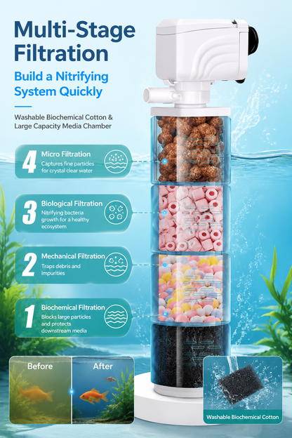 Limited-time offer-Fish Tank 6-in-1 Filter - Filtration, Oxygenation & Water Pumping