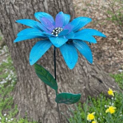 Metal Flowers Garden Stakes Blue