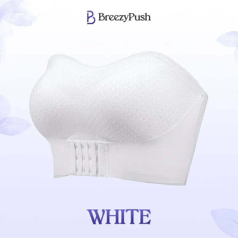 Breezypush – Breathable Non-Slip Strapless Front Buckle Push-Up Bra White / M