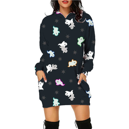 Halloween Print Long Hoodie With Pockets Sweater Sleeve Clothes Women Sc16 / S