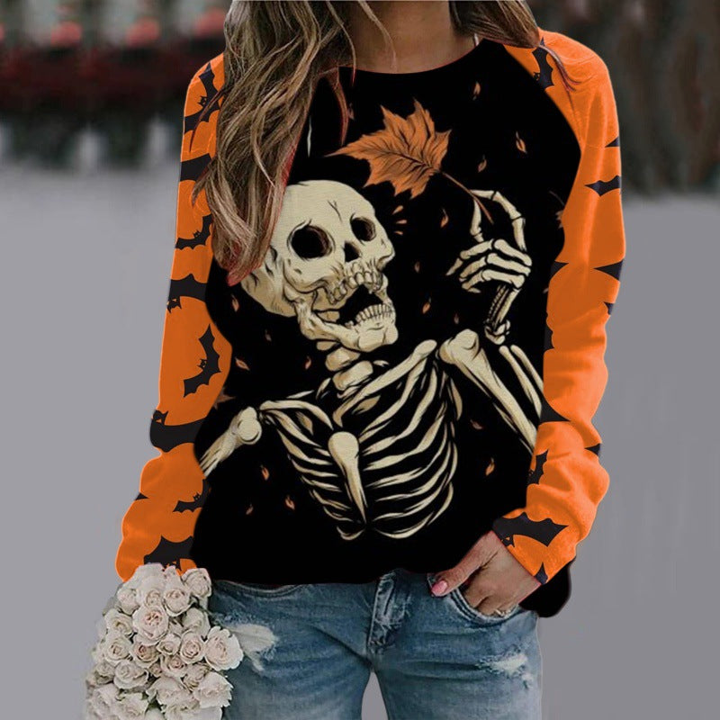 Halloween Cartoon Print Sweatshirt Long Sleeve Pullover Tops Women Style1 / S