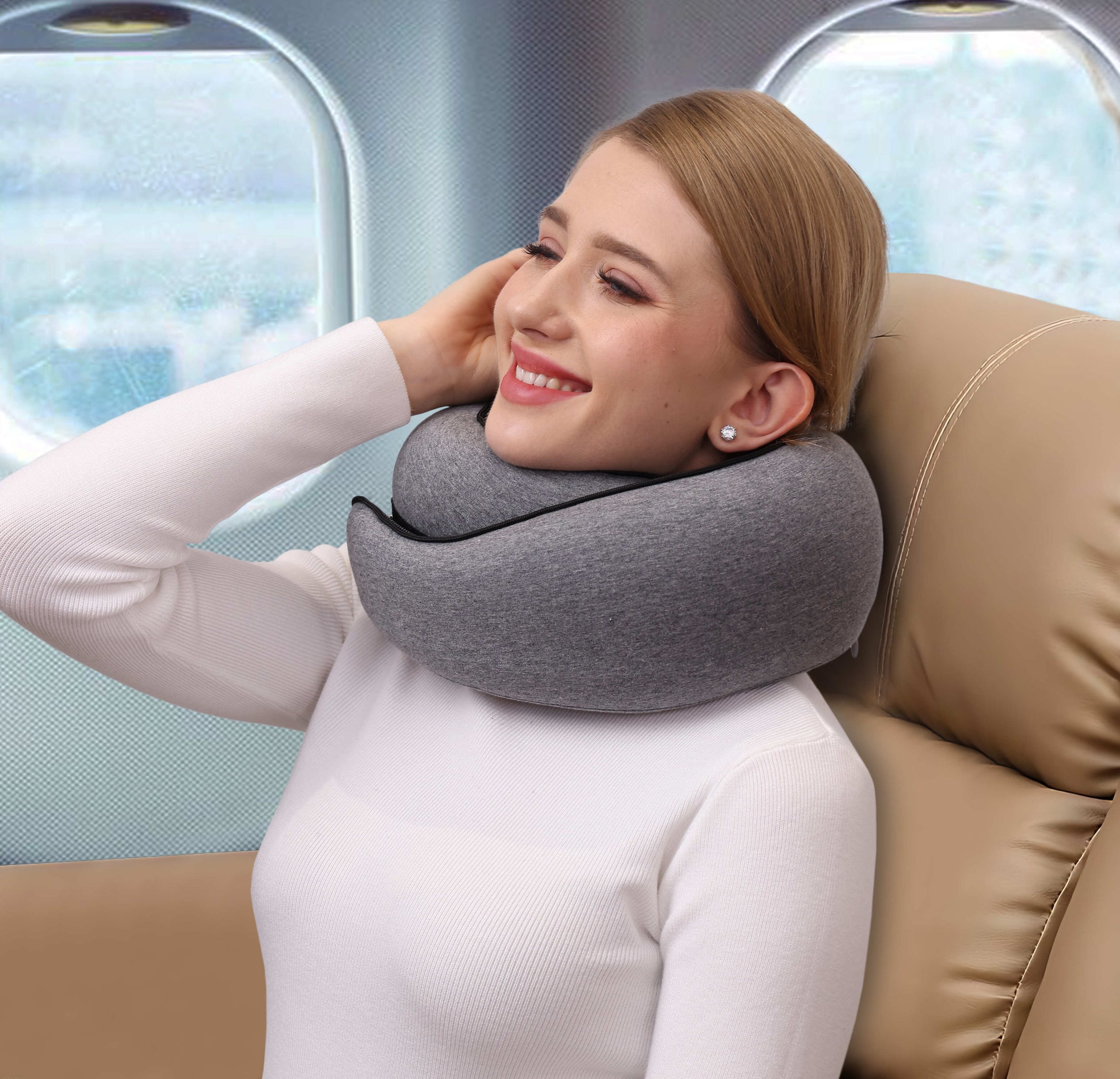 Travel Neck Pillow - Comfortable And Full Support Grey / Velcro