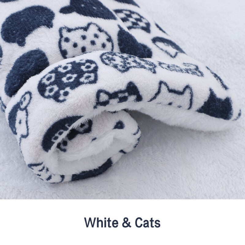 Cosy Calming Cat Blanket White With Cats / S (12.6’’X10’’)