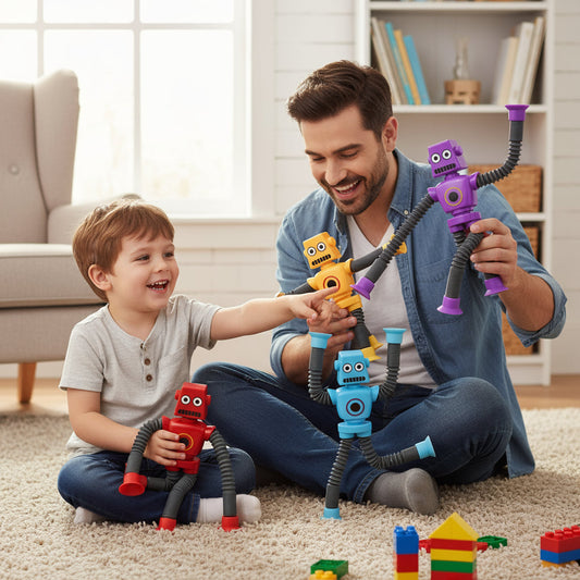 Telescopic Suction Cup Robot Toys – 4-Pack Pop Tubes Sensory Toys for Kids, Fidget Party Favors & Birthday Gifts