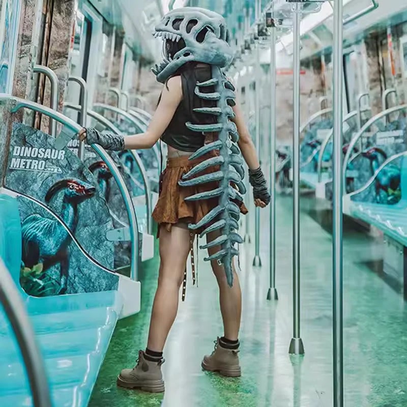 HOMERO Realistic Dinosaur Skeleton Costume with Skull Headpiece