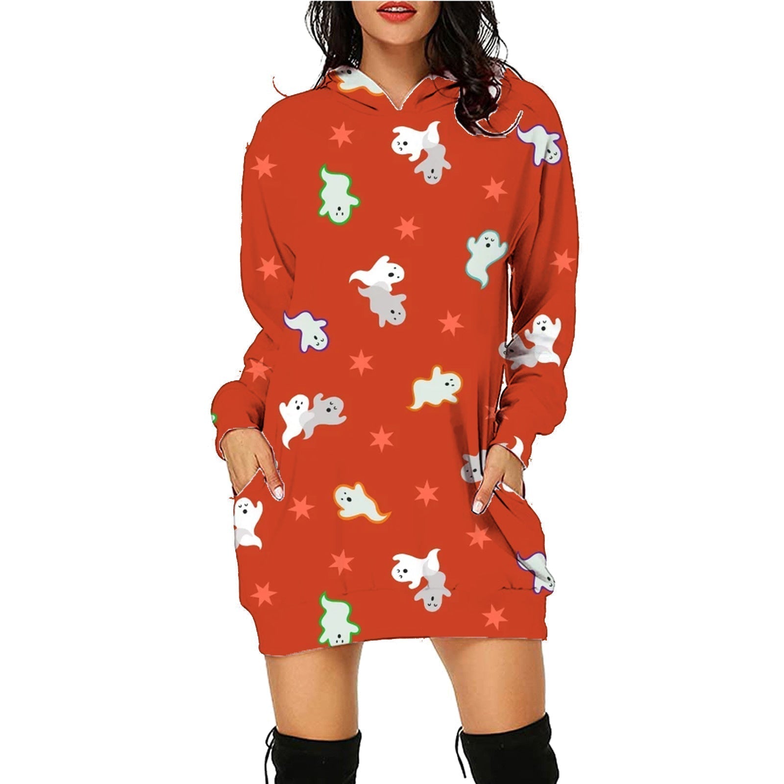 Halloween Print Long Hoodie With Pockets Sweater Sleeve Clothes Women Sc11 / S