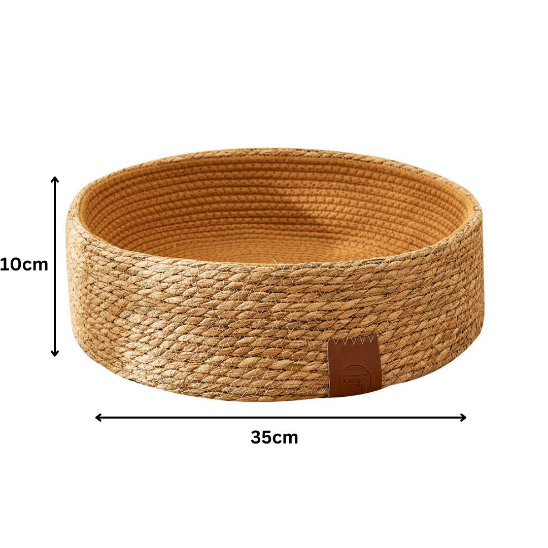 Rattan Cat Bed with Raised Bowl Design and Natural Scratching Surface