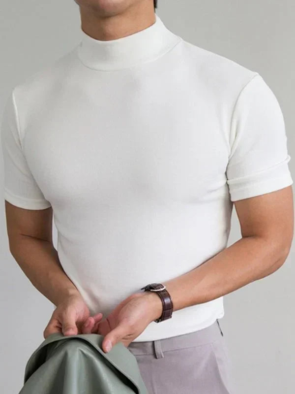 Men ’S High Neck Slim Fit T-Shirt - Hot Sale 50% Off White / S