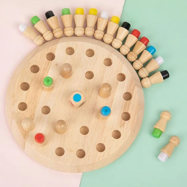 Color Memory Matching Game with 24 Wooden Pegs and Dice for Ages 3 plus