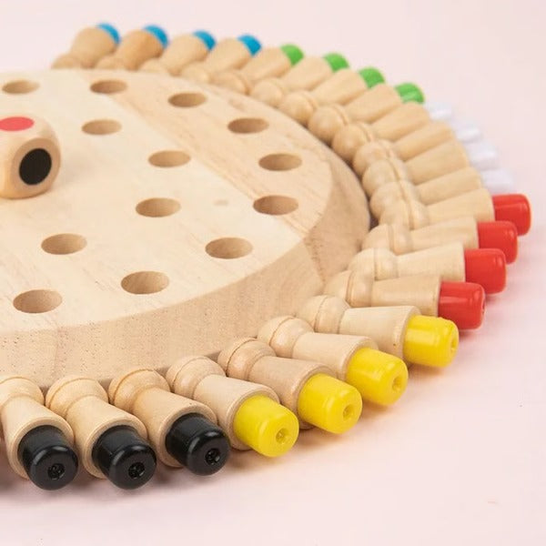 Color Memory Matching Game with 24 Wooden Pegs and Dice for Ages 3 plus