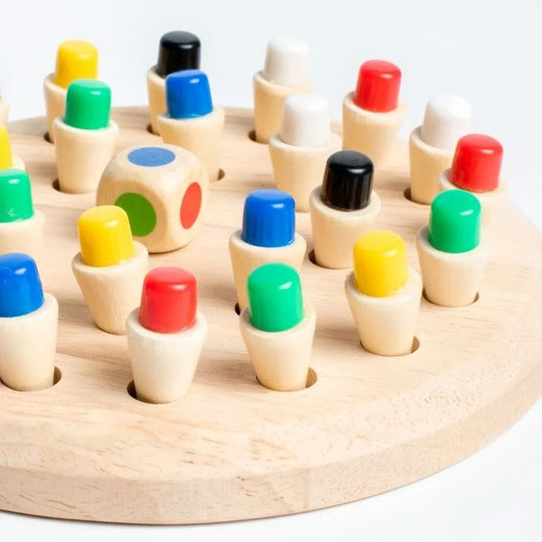 Color Memory Matching Game with 24 Wooden Pegs and Dice for Ages 3 plus