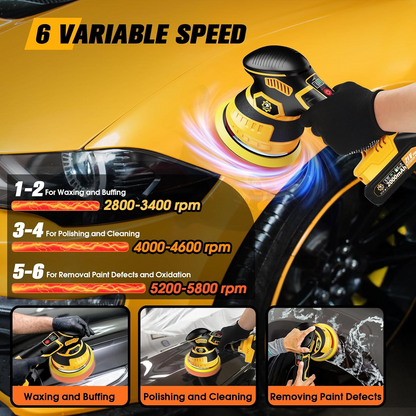 Cordless Orbital Buffer Polisher with Variable Speed and Multiple Foam Pads, Rechargeable Battery Kit