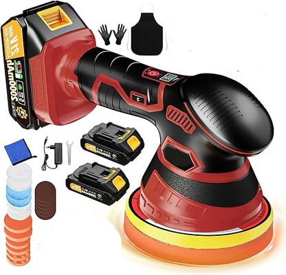 Cordless Orbital Buffer Polisher with Variable Speed and Multiple Foam Pads, Rechargeable Battery Kit
