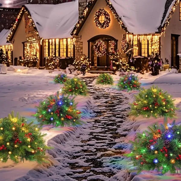 LED Holiday Spray with 35 Warm White Lights and Tripod Stake for Urns