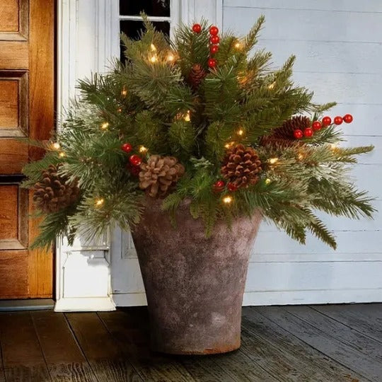 LED Holiday Spray with 35 Warm White Lights and Tripod Stake for Urns