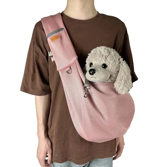 Crossbody Dog Sling with Padded Strap and Safety Clip for Small Pets