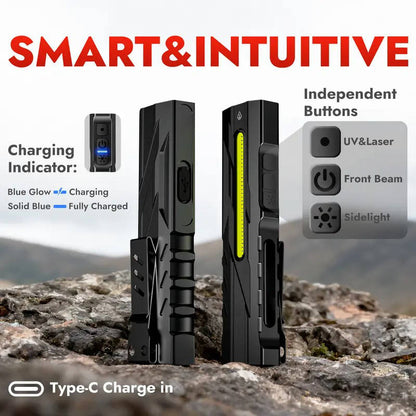 Rechargeable LED Flashlight with Magnetic Tail and UV Red Laser, 1500 Lumens