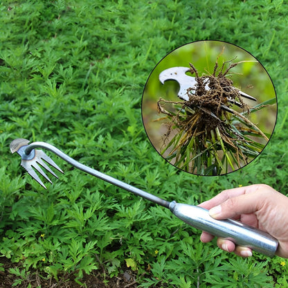 Standing Weed Puller with Four Steel Teeth and Extended Handle