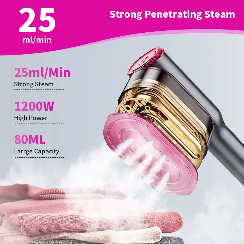 Handheld Garment Steamer with 90 Degree Rotating Head and Seven Fabric Settings