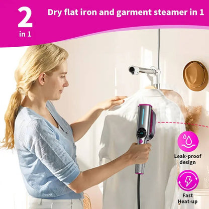 Handheld Garment Steamer with 90 Degree Rotating Head and Seven Fabric Settings