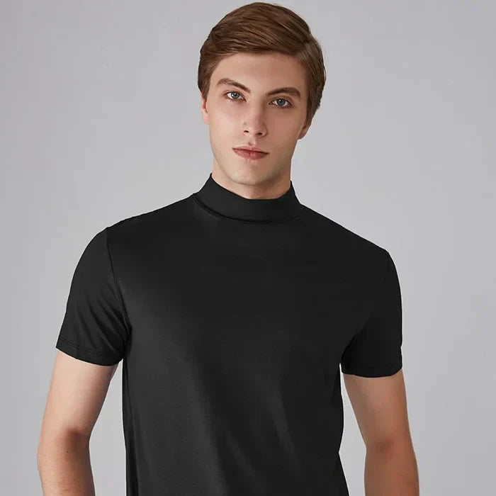 Men ’S High Neck Slim Fit T-Shirt - Hot Sale 50% Off Black / S