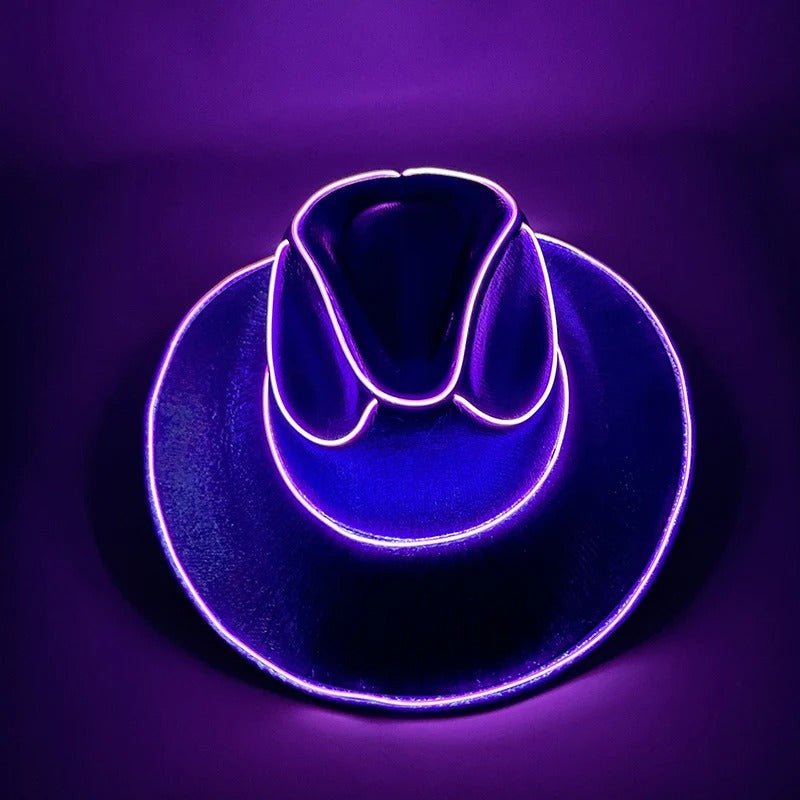 Led Cowboy Hat - Glowing Light Bar Cap Bachelorette Party Supplies Purple