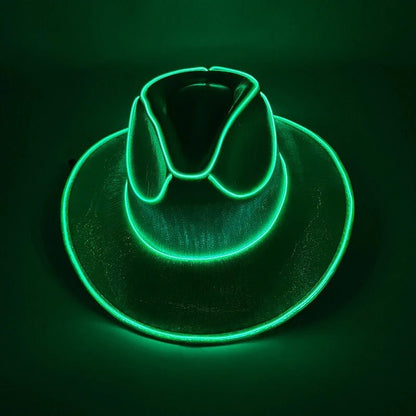 Led Cowboy Hat - Glowing Light Bar Cap Bachelorette Party Supplies Green