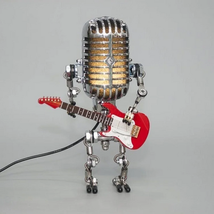 Vintage Metal Microphone Robot With Guitar Lamp Red | Electric Guitar